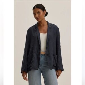 New ANTHROPOLOGIE x Velvet Iman Gray Linen Blazer Single Breasted Casual Sz M
